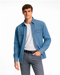 025 - Camisa Jean 2 Bolsillos con Tapa